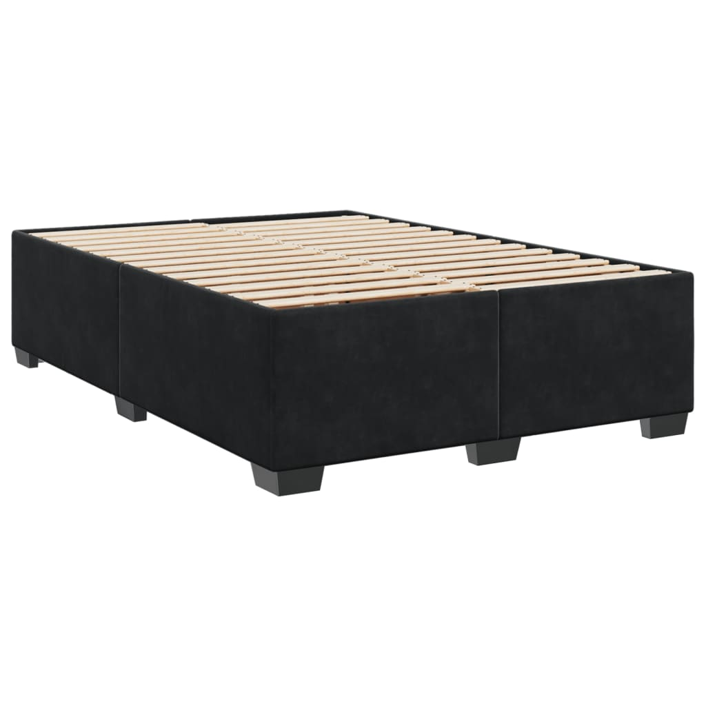 vidaXL Velvet Box Spring Bed with Mattress & Topper 140x190 cm - Black - BEYRUN