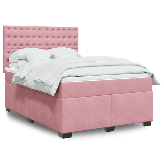 vidaXL Box Spring Bed with Mattress Pink 140x190 cm Velvet - Luxury & Comfort Combined - BEYRUN