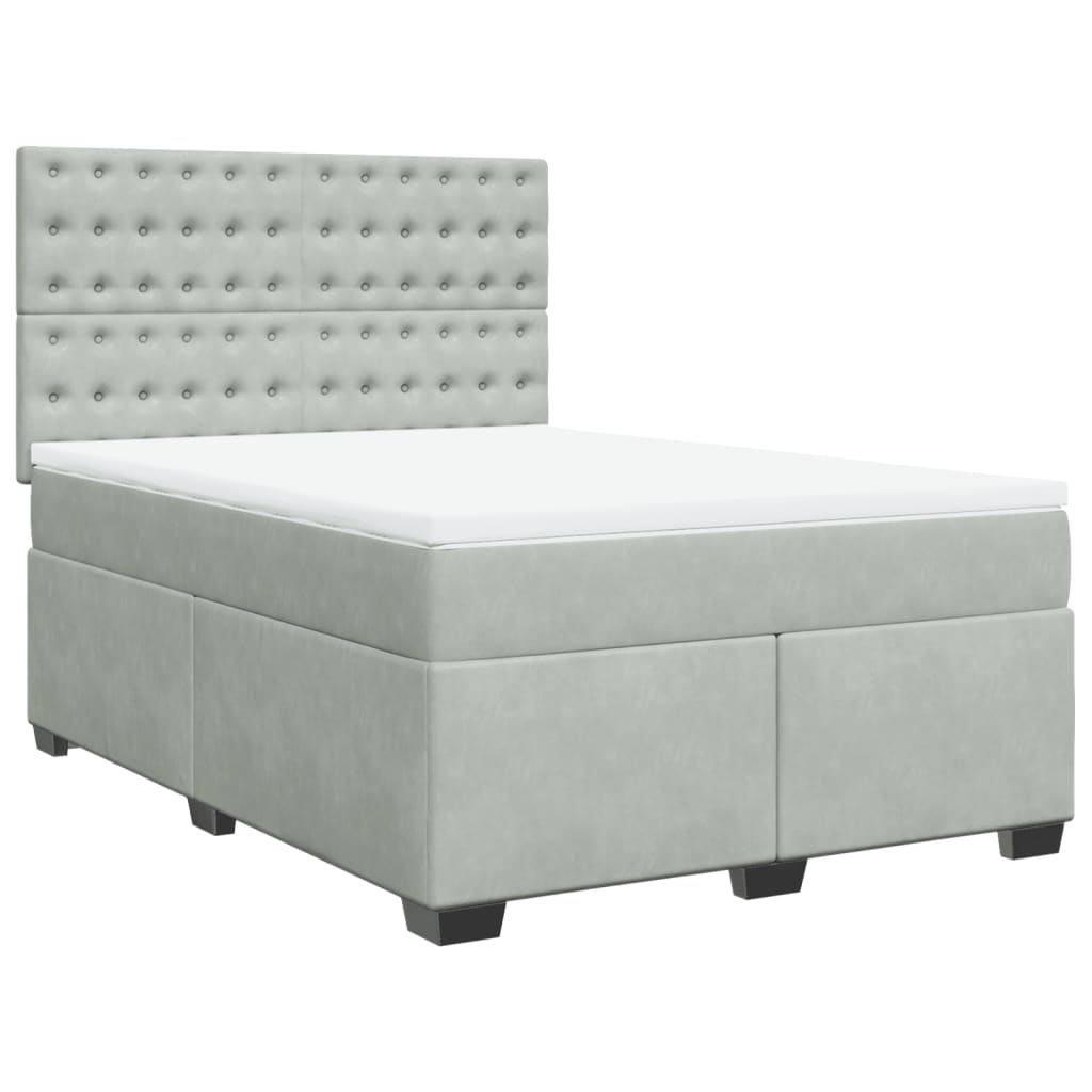 vidaXL Box Spring Bed with Mattress Light Grey Velvet, 140x190 cm - Luxurious Comfort & Style - BEYRUN