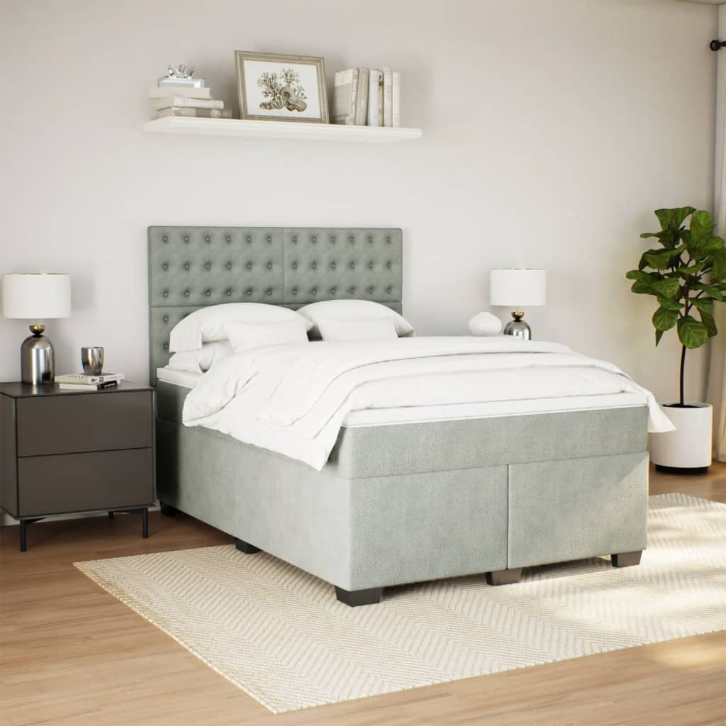 vidaXL Box Spring Bed with Mattress Light Grey Velvet, 140x190 cm - Luxurious Comfort & Style - BEYRUN