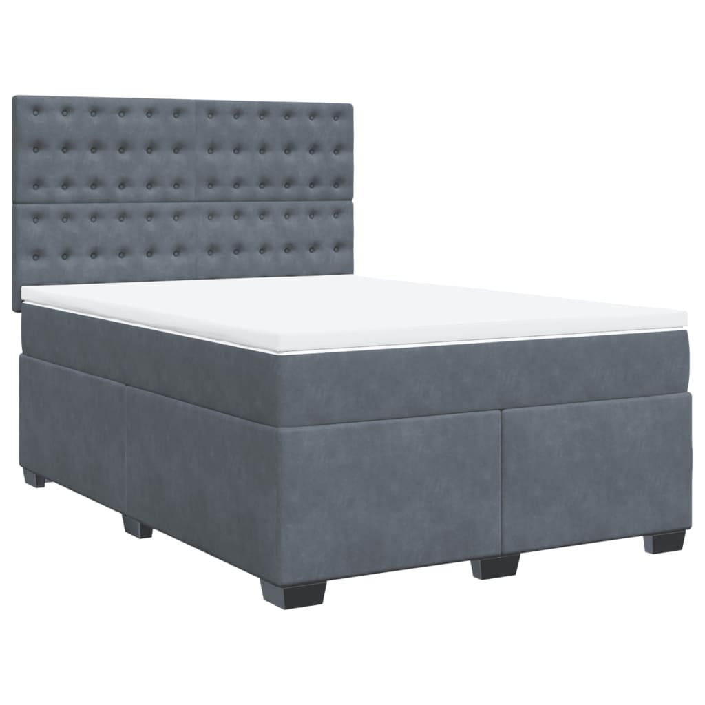 vidaXL Box Spring Bed with Mattress - Dark Grey Velvet, 140x190 cm | Ultimate Comfort & Style - BEYRUN