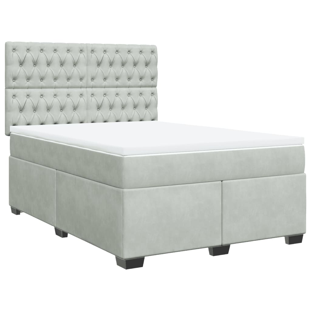 vidaXL Box Spring Bed with Mattress Light Grey 140x190 cm Velvet - Ultimate Comfort & Luxury - BEYRUN