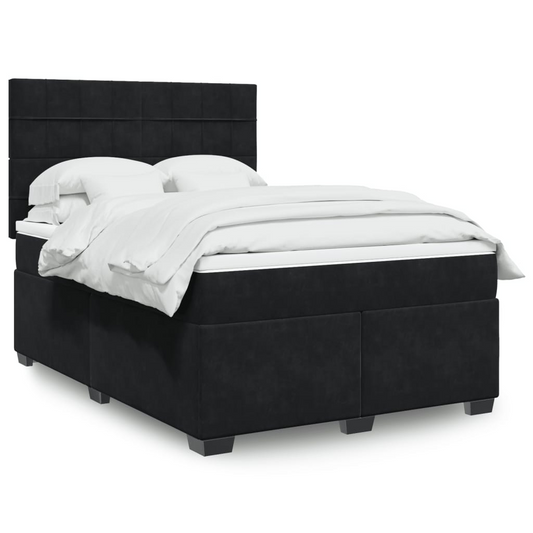 vidaXL Luxurious Box Spring Bed with Mattress and Topper, Black Velvet, 140x190 cm - BEYRUN