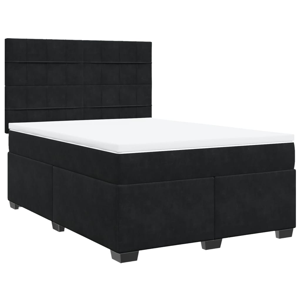 vidaXL Luxurious Box Spring Bed with Mattress and Topper, Black Velvet, 140x190 cm - BEYRUN