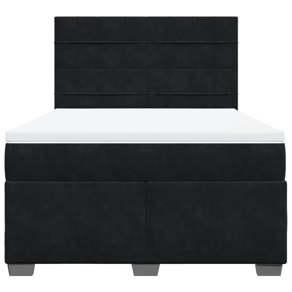 vidaXL Luxurious Box Spring Bed with Mattress and Topper, Black Velvet, 140x190 cm - BEYRUN