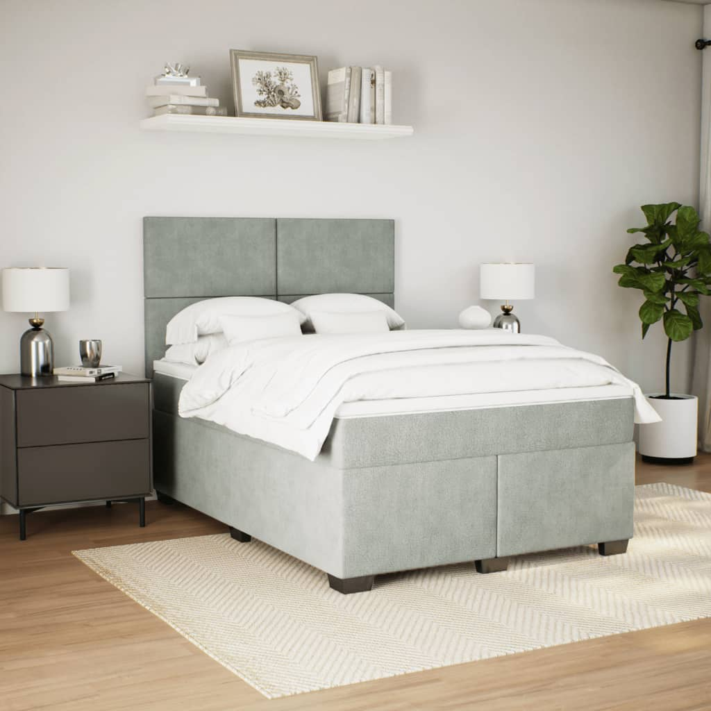 vidaXL Box Spring Bed with Mattress Light Grey 140x190 cm Velvet - Luxurious Comfort and Style - BEYRUN