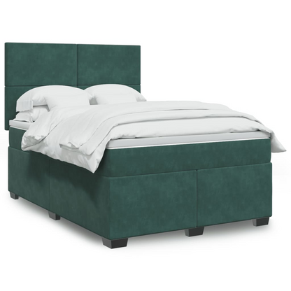 vidaXL Velvet Box Spring Bed with Mattress - Dark Green, 140x190 cm - BEYRUN