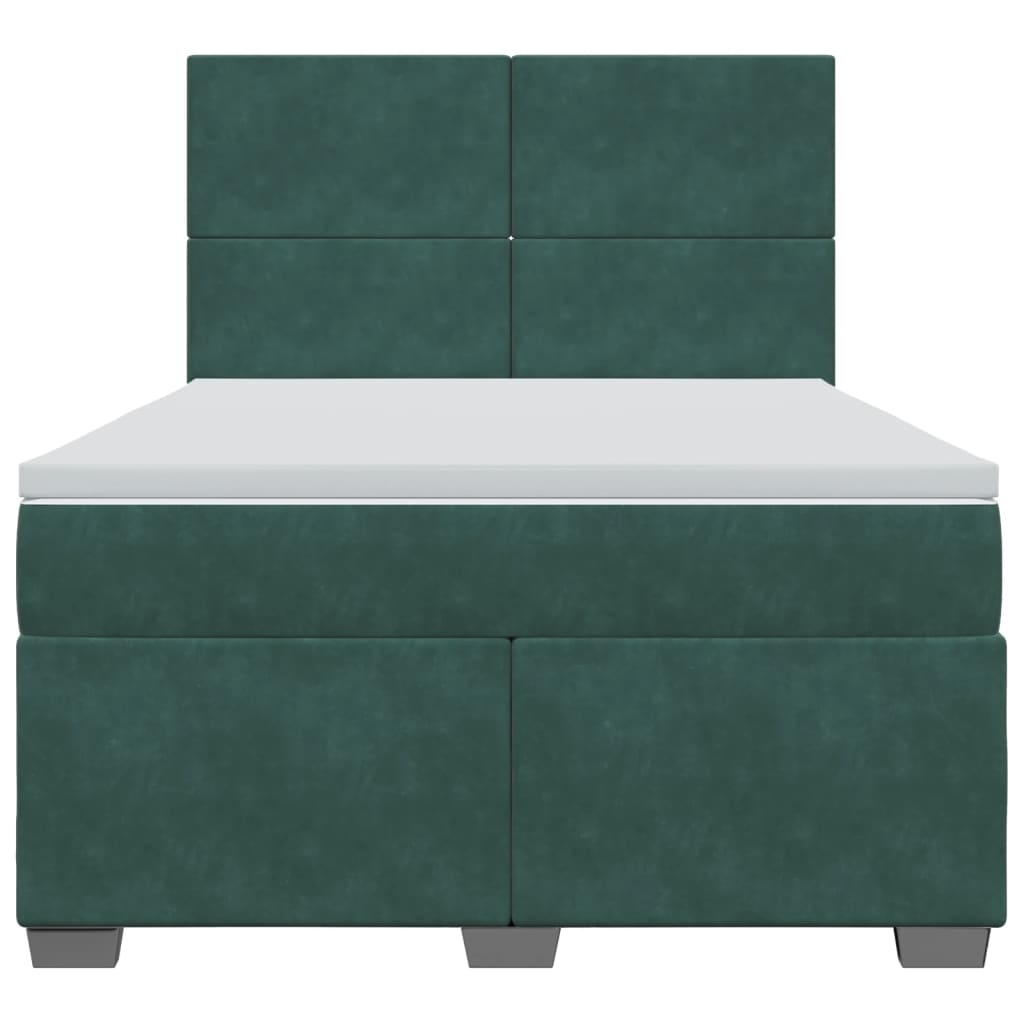 vidaXL Velvet Box Spring Bed with Mattress - Dark Green, 140x190 cm - BEYRUN