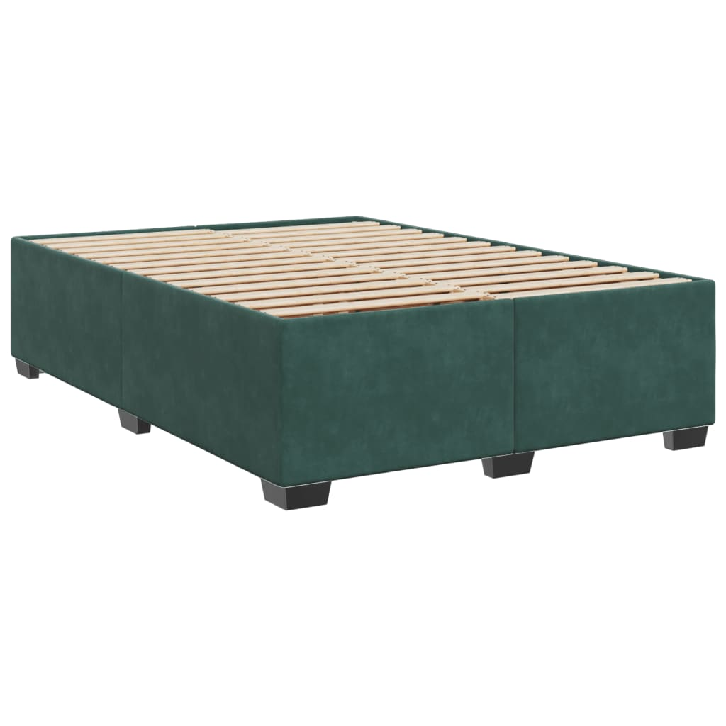 vidaXL Velvet Box Spring Bed with Mattress - Dark Green, 140x190 cm - BEYRUN