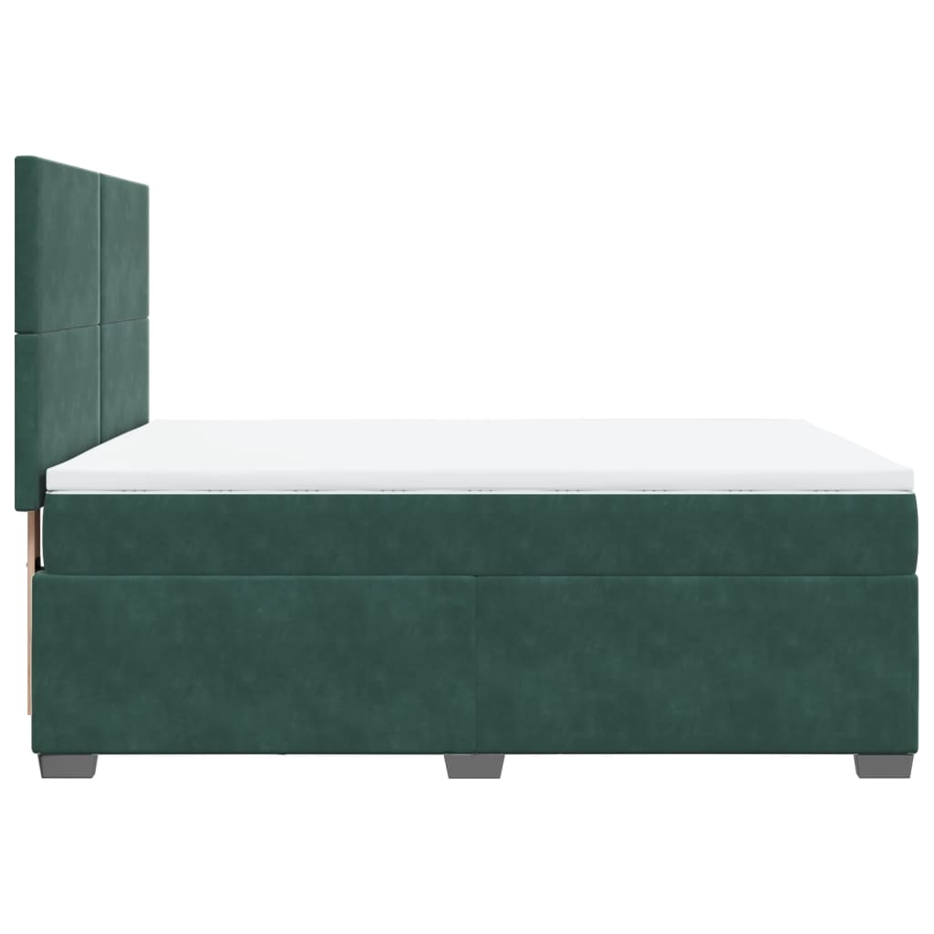 vidaXL Velvet Box Spring Bed with Mattress - Dark Green, 140x190 cm - BEYRUN