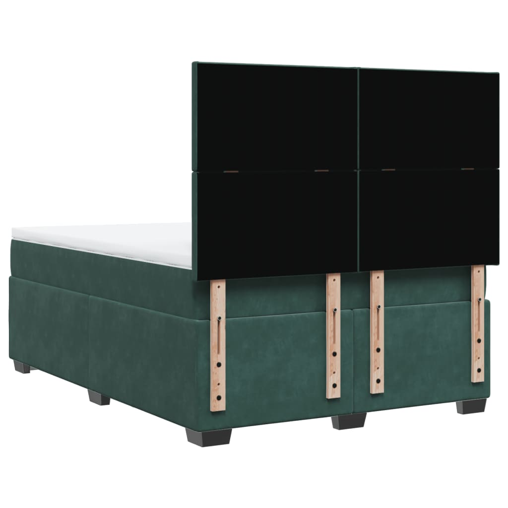 vidaXL Velvet Box Spring Bed with Mattress - Dark Green, 140x190 cm - BEYRUN