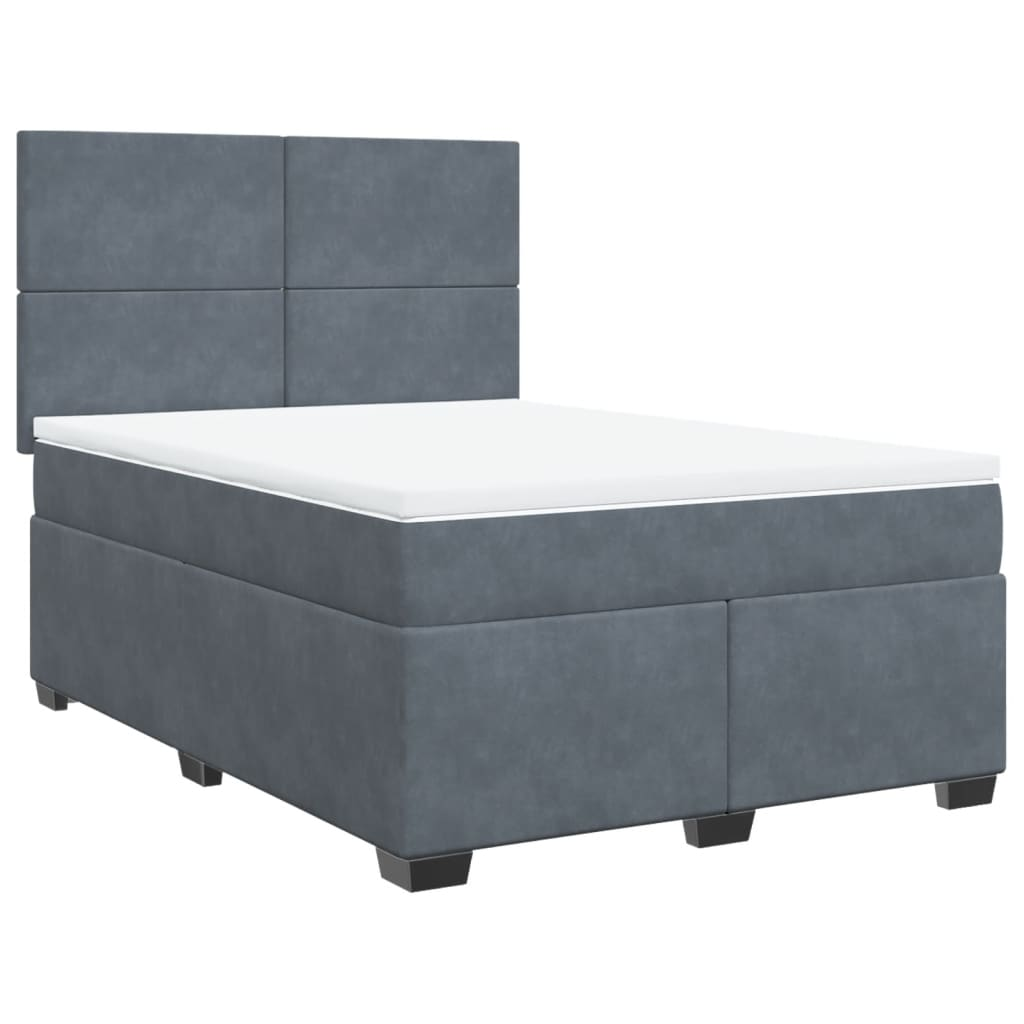 vidaXL Box Spring Bed with Mattress - Dark Grey Velvet, 140x190 cm - BEYRUN