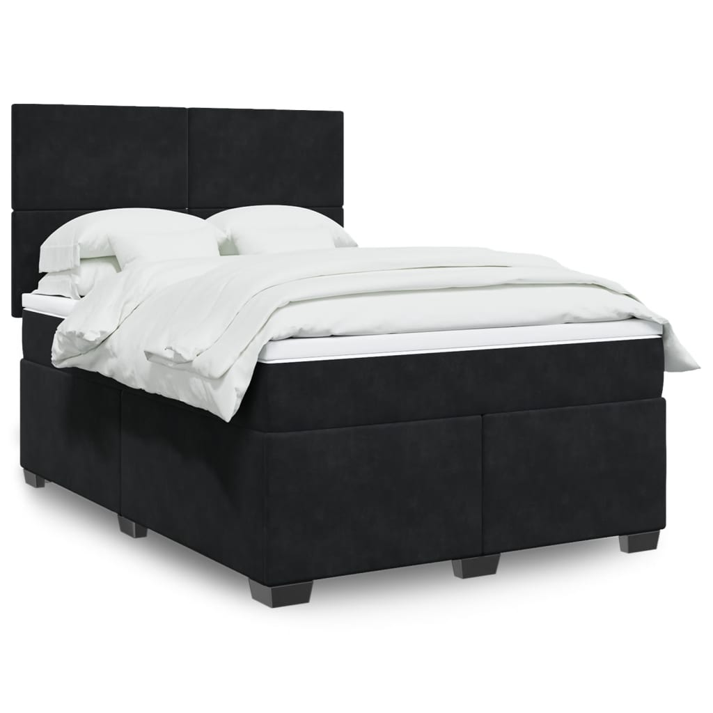 vidaXL Box Spring Bed with Mattress - Black 140x190 cm Velvet | Ultimate Comfort & Support - BEYRUN