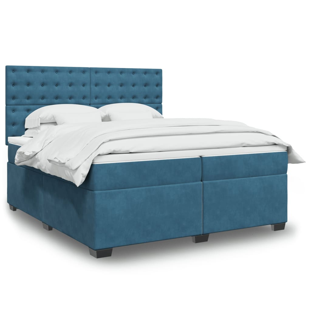 vidaXL Box Spring Bed with Mattress Blue 200x200 cm Velvet - Luxurious Comfort and Style - BEYRUN