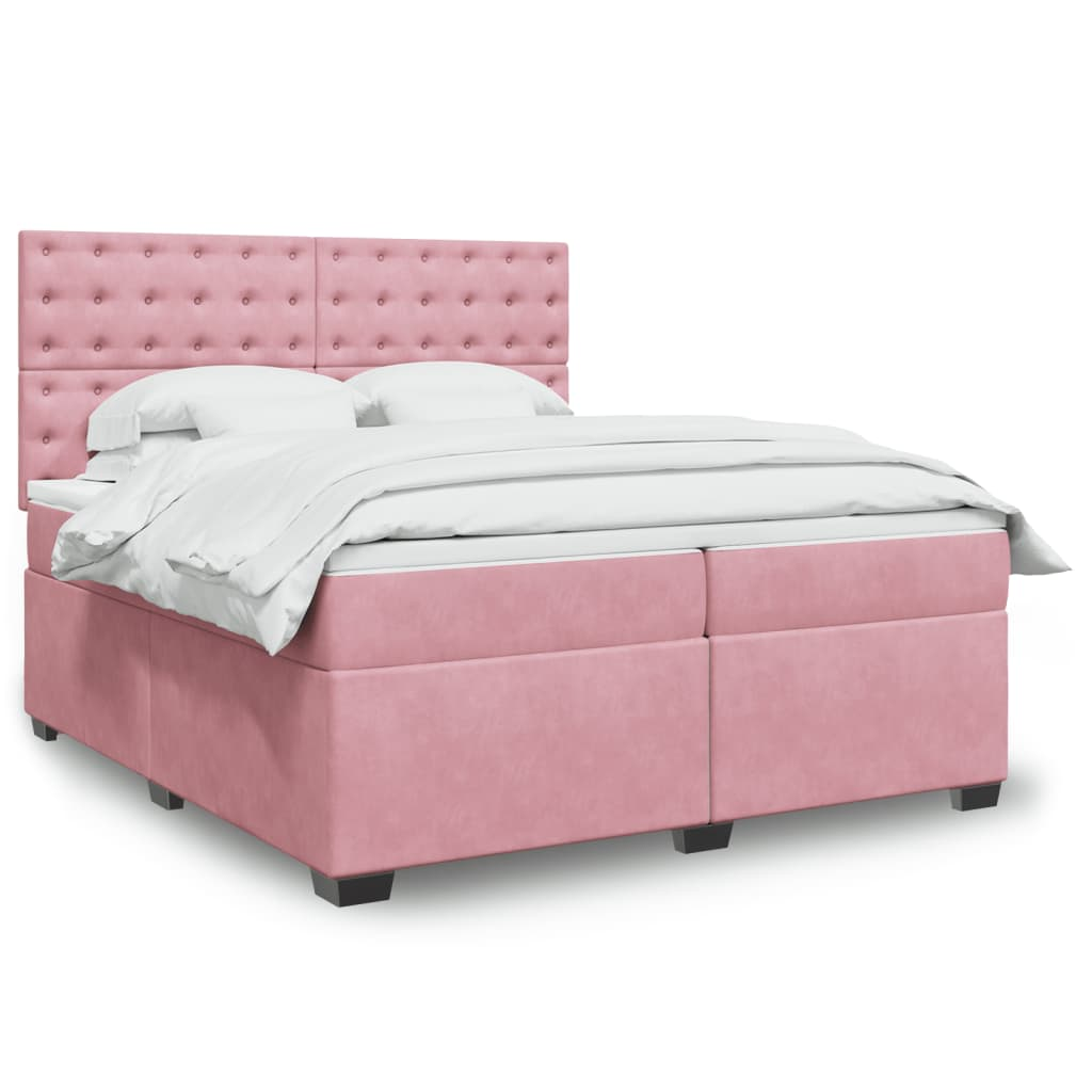 Luxurious vidaXL Box Spring Bed with Mattress Pink Velvet 200x200 cm for Ultimate Comfort - BEYRUN