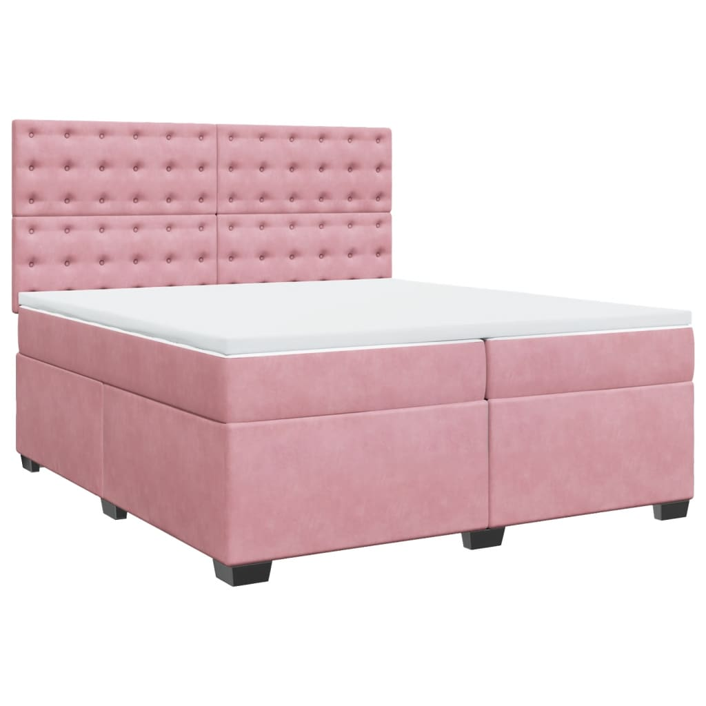 Luxurious vidaXL Box Spring Bed with Mattress Pink Velvet 200x200 cm for Ultimate Comfort - BEYRUN