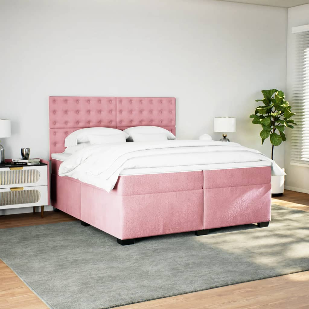 Luxurious vidaXL Box Spring Bed with Mattress Pink Velvet 200x200 cm for Ultimate Comfort - BEYRUN