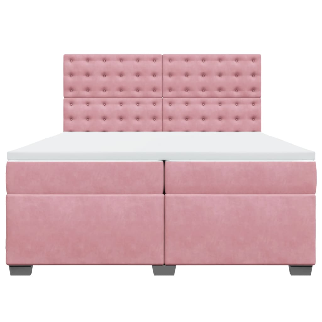 Luxurious vidaXL Box Spring Bed with Mattress Pink Velvet 200x200 cm for Ultimate Comfort - BEYRUN