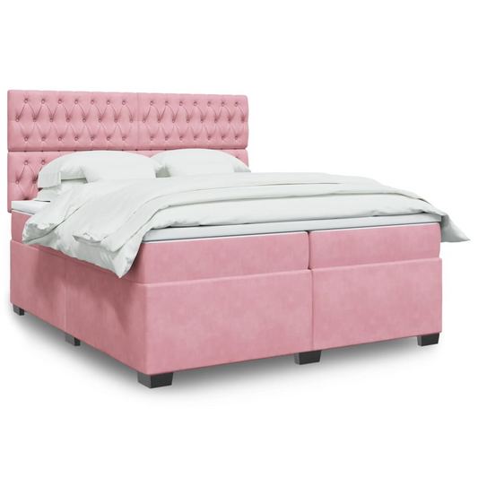 vidaXL Pink Velvet Box Spring Bed with Mattress 200x200 cm - Ultimate Comfort & Style - BEYRUN