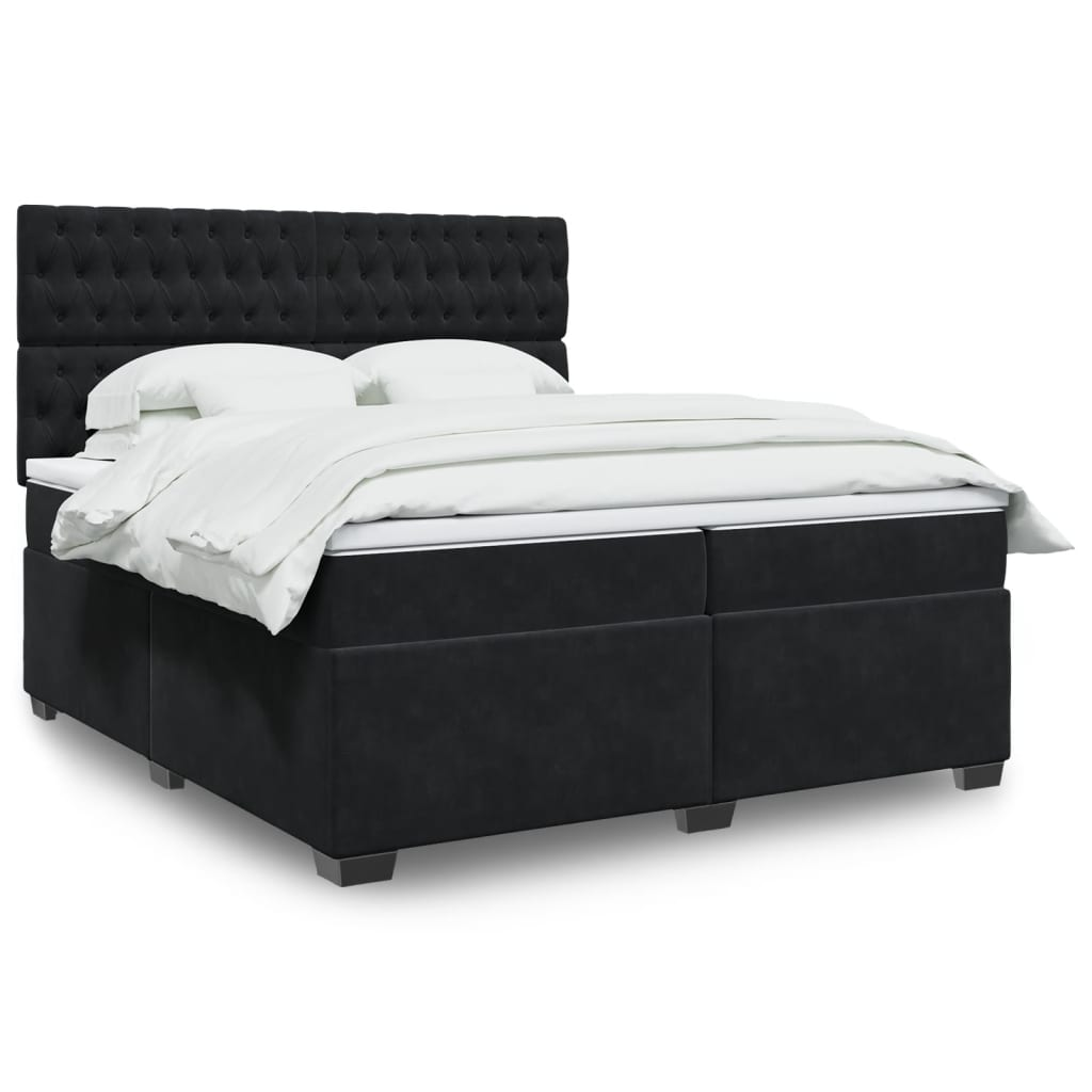 vidaXL Box Spring Bed with Black Velvet Mattress - 200x200 cm - BEYRUN