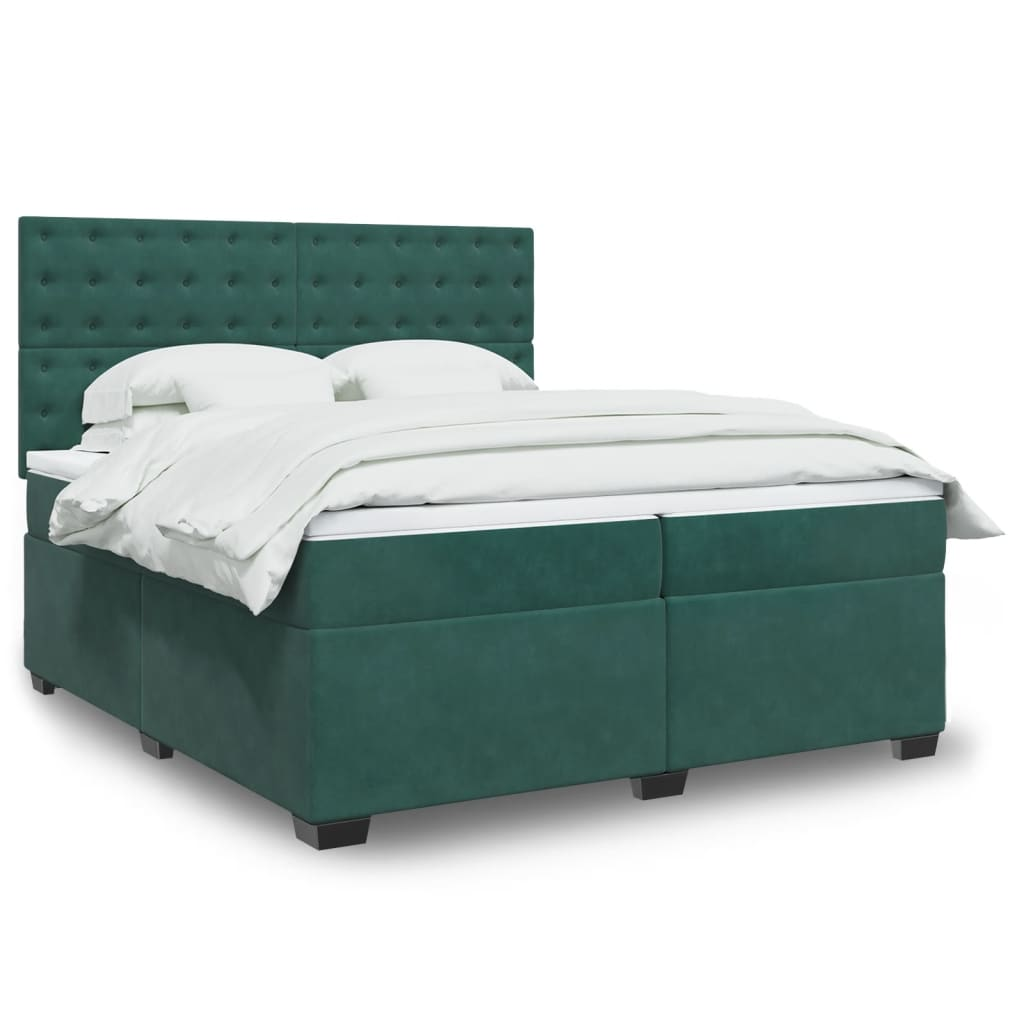 vidaXL Box Spring Bed with Mattress, Dark Green, 200x200 cm, Velvet - Luxurious Comfort & Support - BEYRUN