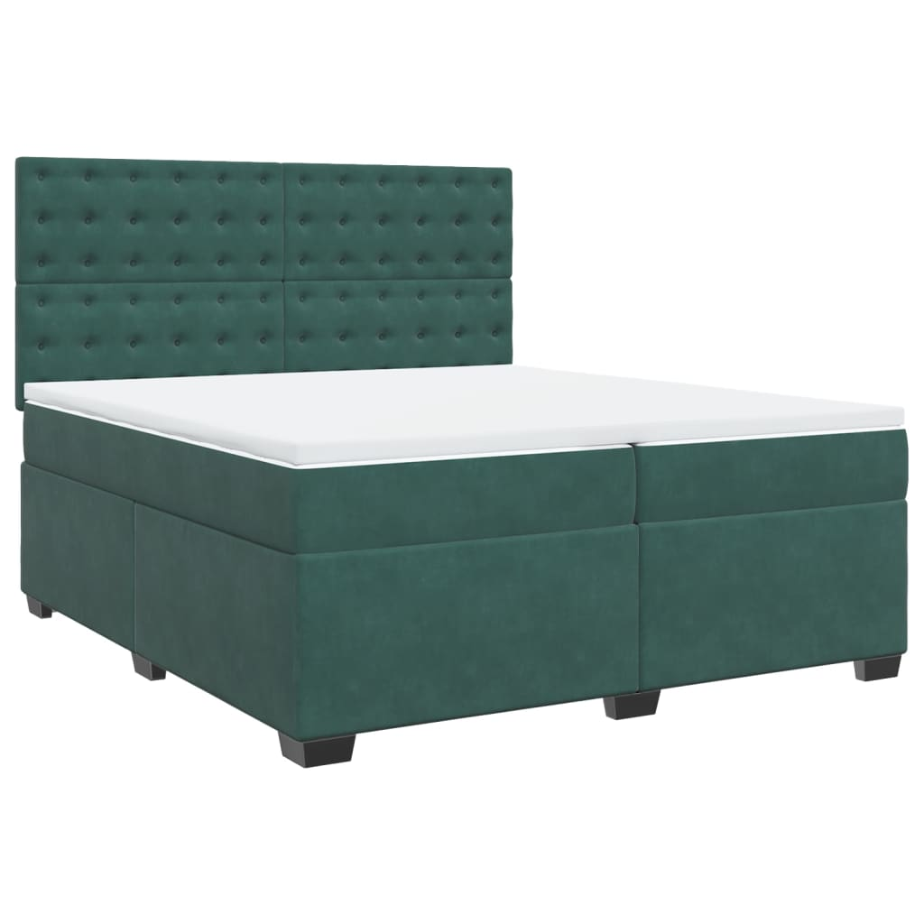 vidaXL Box Spring Bed with Mattress, Dark Green, 200x200 cm, Velvet - Luxurious Comfort & Support - BEYRUN