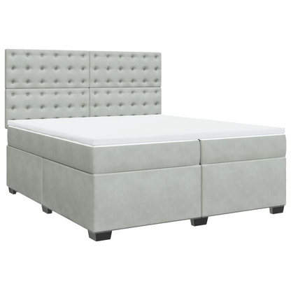 vidaXL Box Spring Bed with Mattress Light Grey Velvet - 200x200 cm - BEYRUN