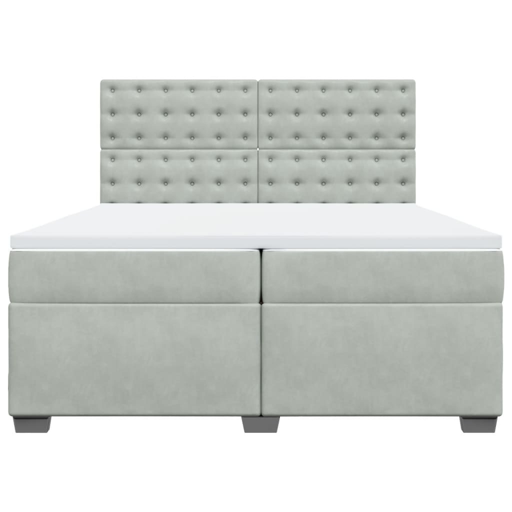 vidaXL Box Spring Bed with Mattress Light Grey Velvet - 200x200 cm - BEYRUN