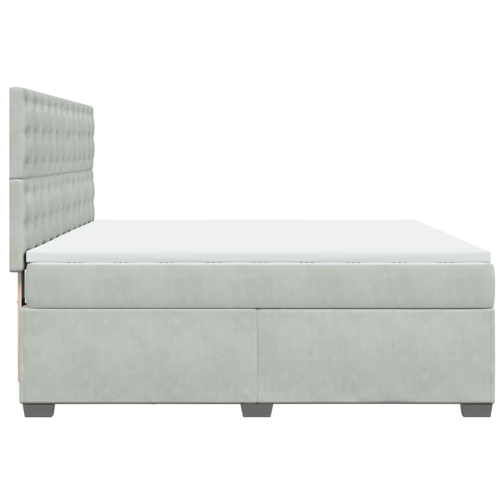 vidaXL Box Spring Bed with Mattress Light Grey Velvet - 200x200 cm - BEYRUN