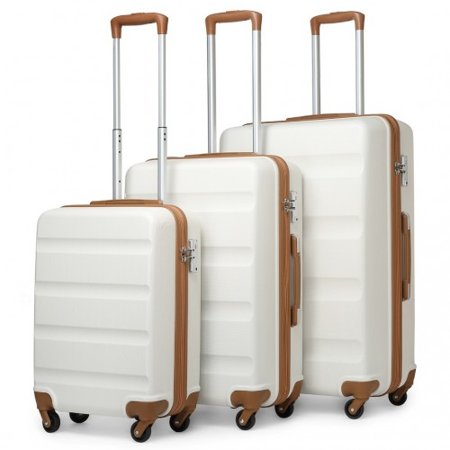 Kono 3-Piece Lightweight ABS Hardshell Luggage Set with TSA Lock, Cream - 19, 24, 28 Inch - BEYRUN