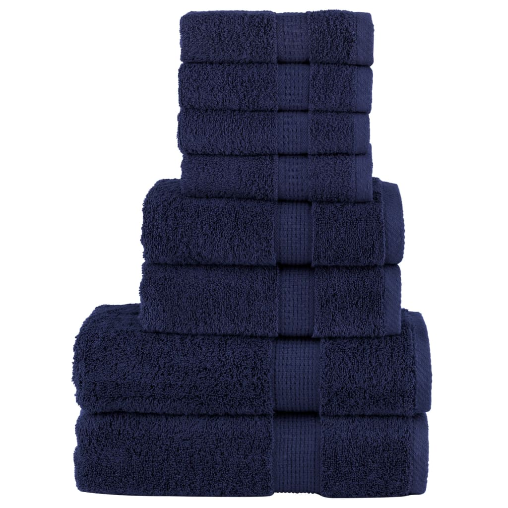 vidaXL 8 Piece Premium Navy Blue Towel Set SOLUND 600 GSM – Luxurious & Absorbent Cotton Towels - BEYRUN