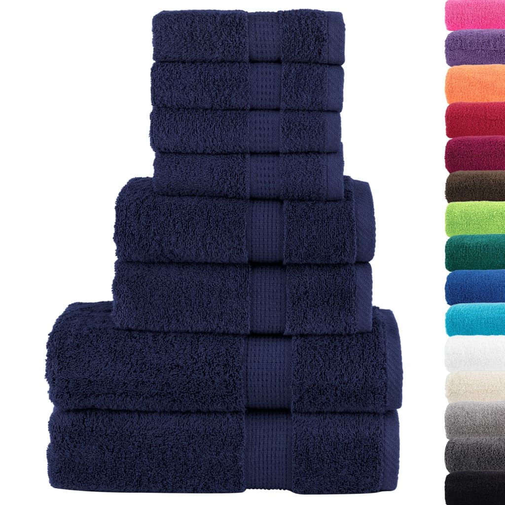 vidaXL 8 Piece Premium Navy Blue Towel Set SOLUND 600 GSM – Luxurious & Absorbent Cotton Towels - BEYRUN