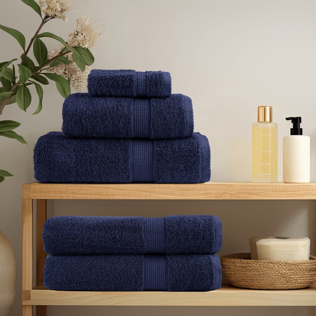 vidaXL 8 Piece Premium Navy Blue Towel Set SOLUND 600 GSM – Luxurious & Absorbent Cotton Towels - BEYRUN