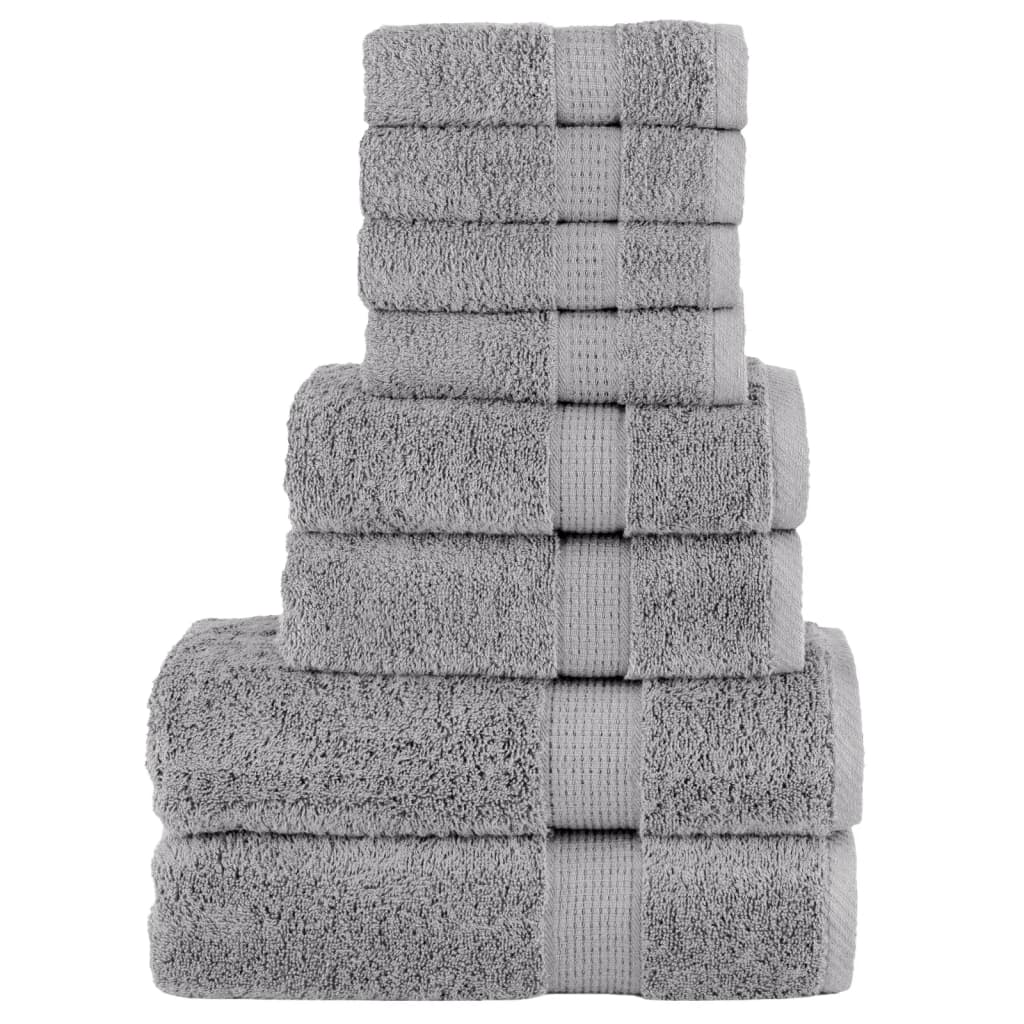 Luxurious vidaXL 8 Piece Premium Towel Set SOLUND Grey 600 gsm - Ultra-Soft, Highly Absorbent, OEKO-TEX Certified Cotton Towels - BEYRUN