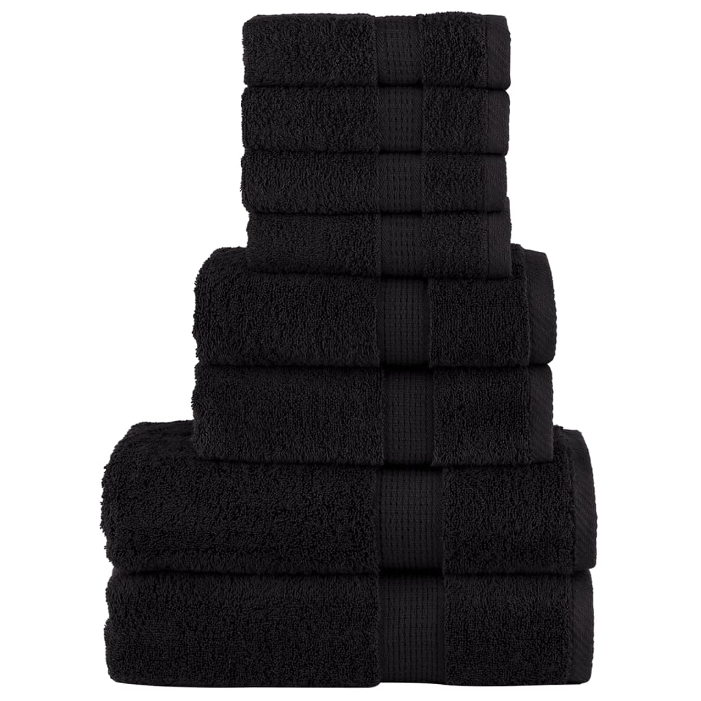 vidaXL 8 Piece Premium Towel Set SOLUND - 600 gsm, Ultra Soft & Absorbent, Black, 100% Cotton, OEKO-TEX Certified - BEYRUN