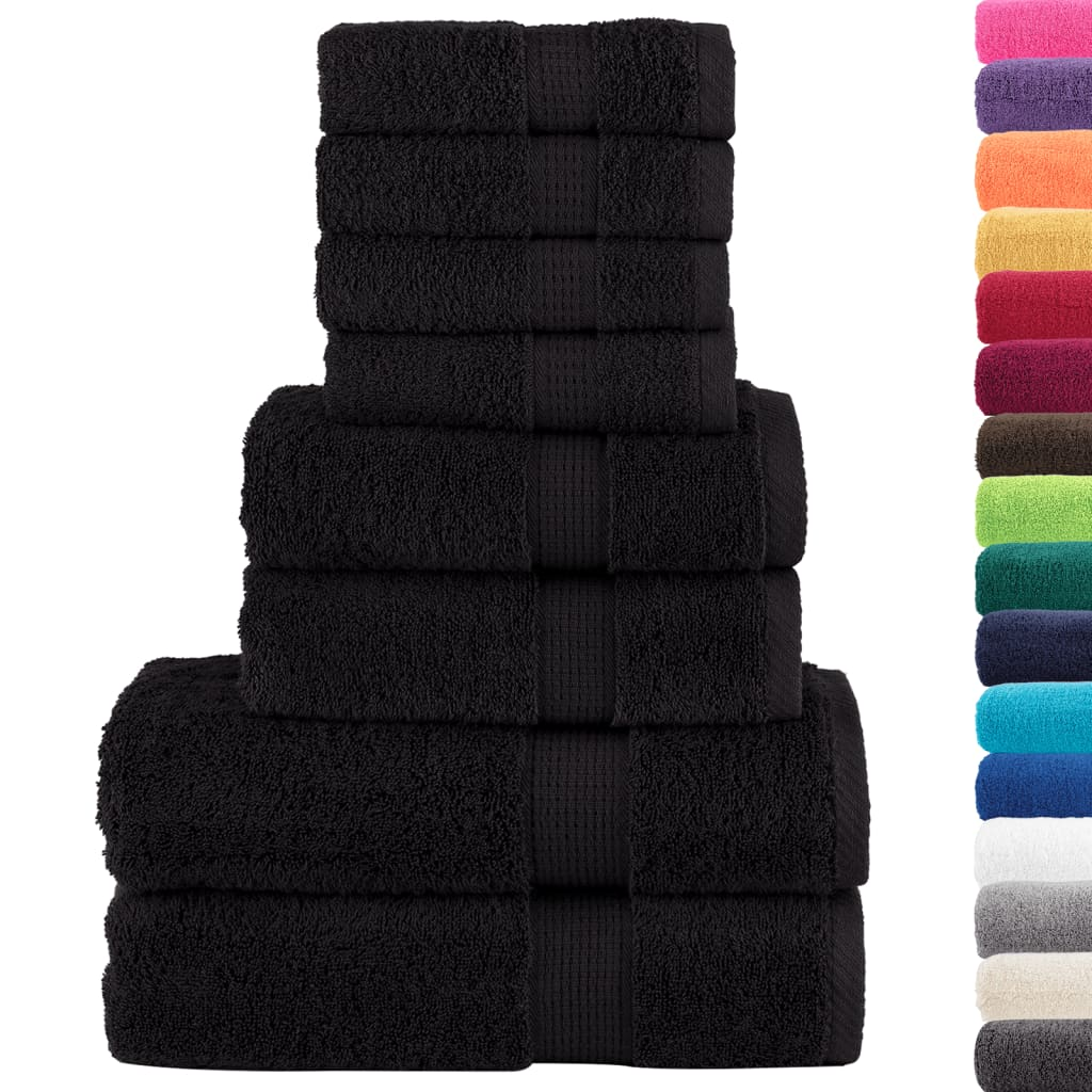 vidaXL 8 Piece Premium Towel Set SOLUND - 600 gsm, Ultra Soft & Absorbent, Black, 100% Cotton, OEKO-TEX Certified - BEYRUN