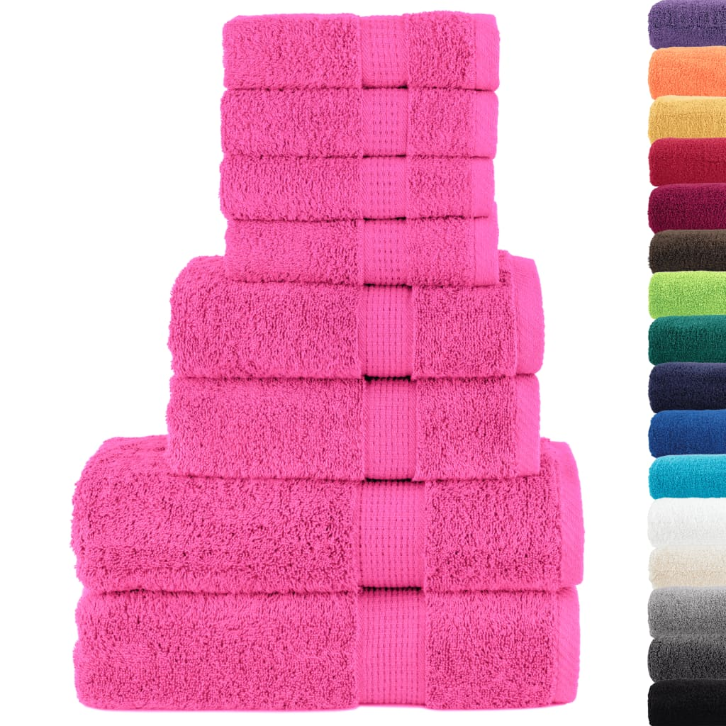 vidaXL 8 Piece Premium Towel Set - SOLUND Pink 600 GSM - Soft & Absorbent Cotton Towels for Home & Commercial Use - BEYRUN