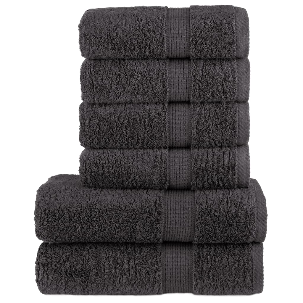 vidaXL 6 Piece Premium Towel Set SOLUND - Anthracite, 100% Ring-Spun Cotton, Ultra-Absorbent, OEKO-TEX Certified - BEYRUN