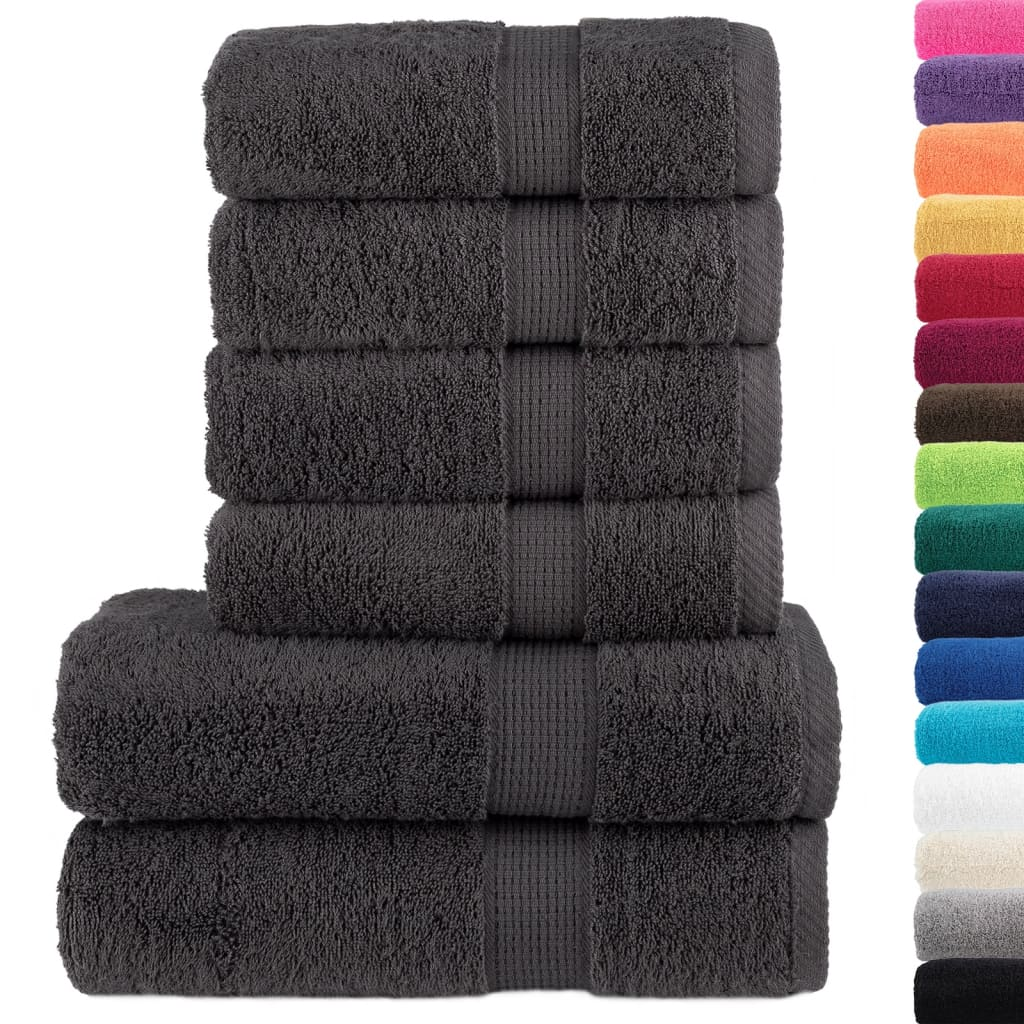 vidaXL 6 Piece Premium Towel Set SOLUND - Anthracite, 100% Ring-Spun Cotton, Ultra-Absorbent, OEKO-TEX Certified - BEYRUN