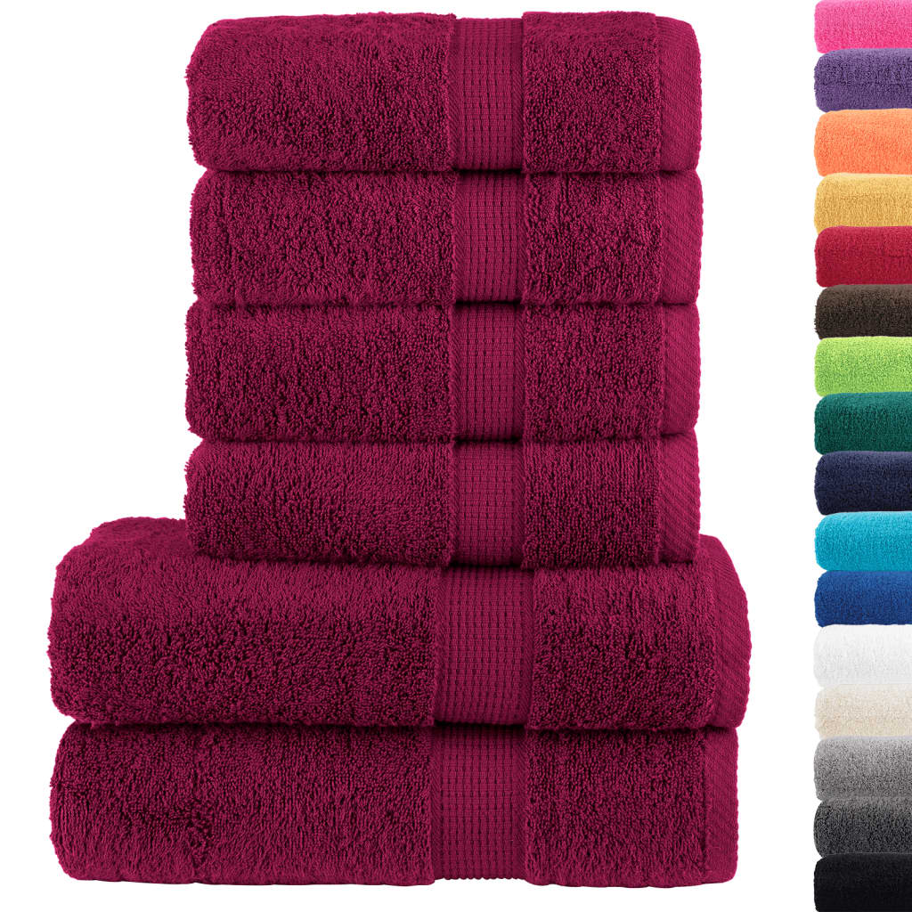 vidaXL 6 Piece Premium Towel Set SOLUND Bordeaux 600 gsm - Soft, Absorbent & Durable Cotton Towels - BEYRUN