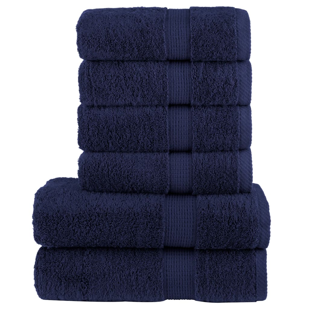 vidaXL 6 Piece Premium Towel Set SOLUND Navy Blue 600 gsm - Ultra Soft & Highly Absorbent Cotton Towels, OEKO-TEX Certified, Ideal for Bathroom & Spa - BEYRUN