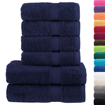 vidaXL 6 Piece Premium Towel Set SOLUND Navy Blue 600 gsm - Ultra Soft & Highly Absorbent Cotton Towels, OEKO-TEX Certified, Ideal for Bathroom & Spa - BEYRUN