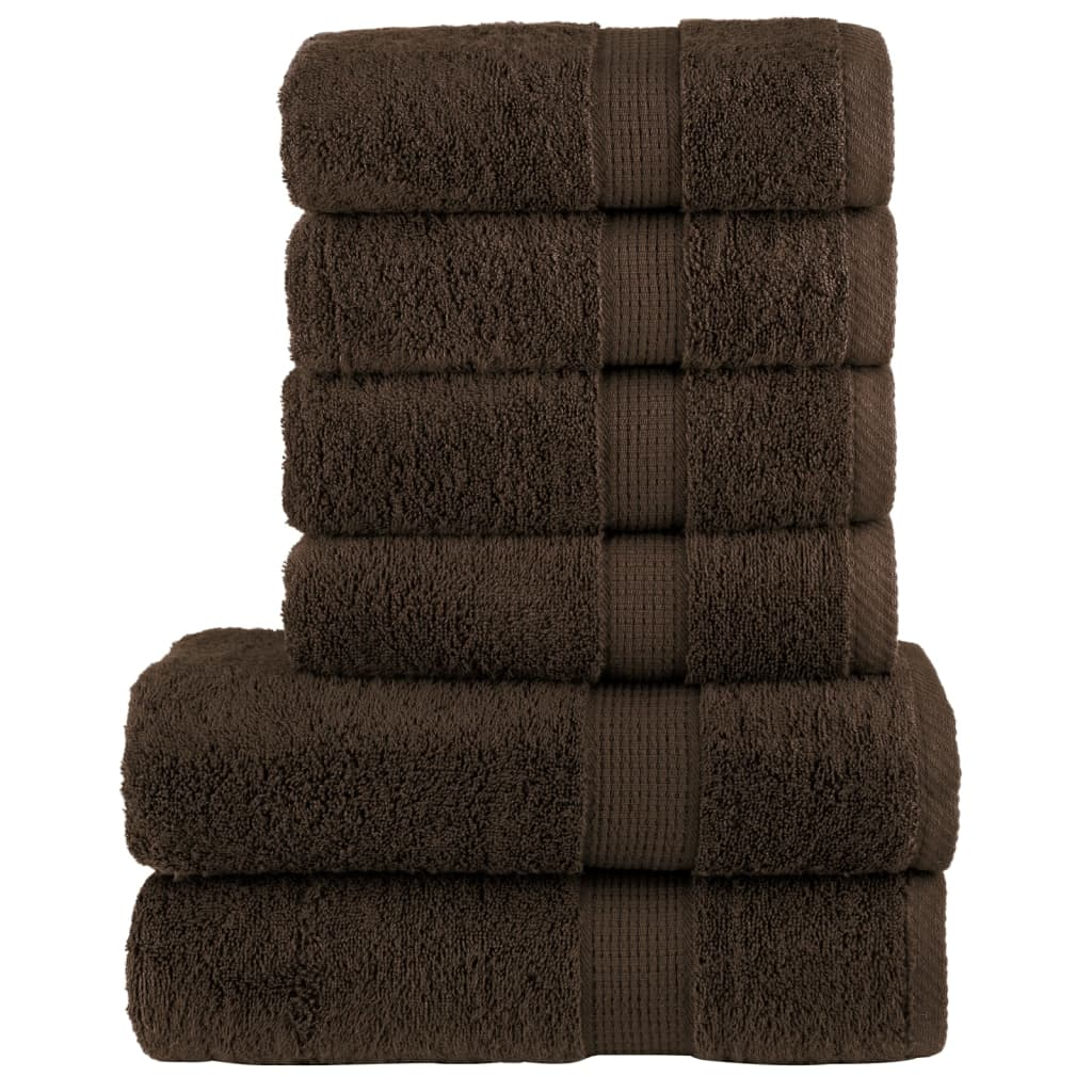 vidaXL 6 Piece Premium Towel Set SOLUND Brown - Super Soft 100% Cotton, Absorbent 600 GSM, OEKO-TEX Certified, Machine Washable - BEYRUN