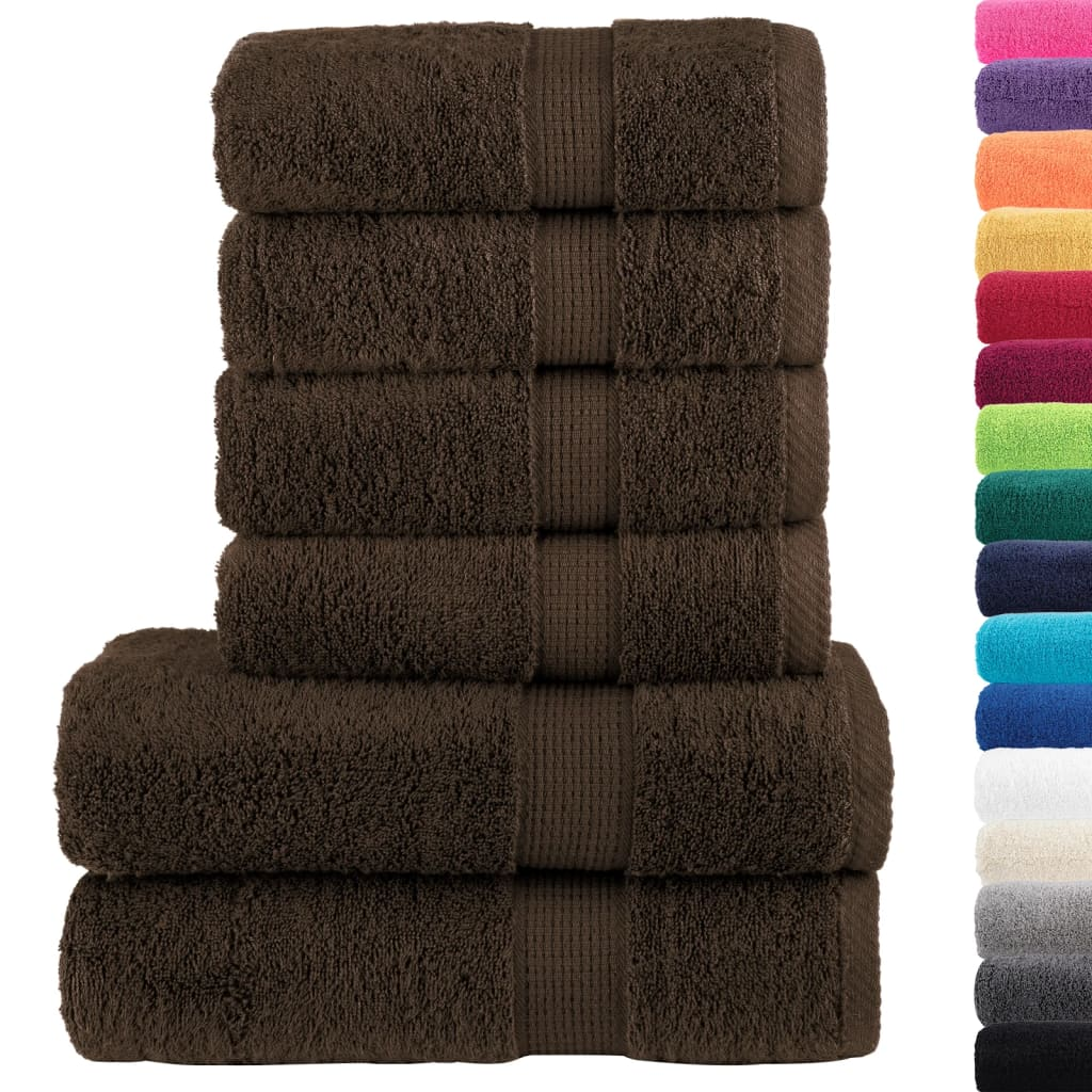 vidaXL 6 Piece Premium Towel Set SOLUND Brown - Super Soft 100% Cotton, Absorbent 600 GSM, OEKO-TEX Certified, Machine Washable - BEYRUN