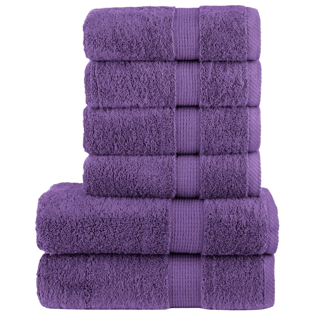 vidaXL 6 Piece Premium Towel Set SOLUND Purple 600 gsm - Soft & Absorbent 100% Cotton Towels - BEYRUN