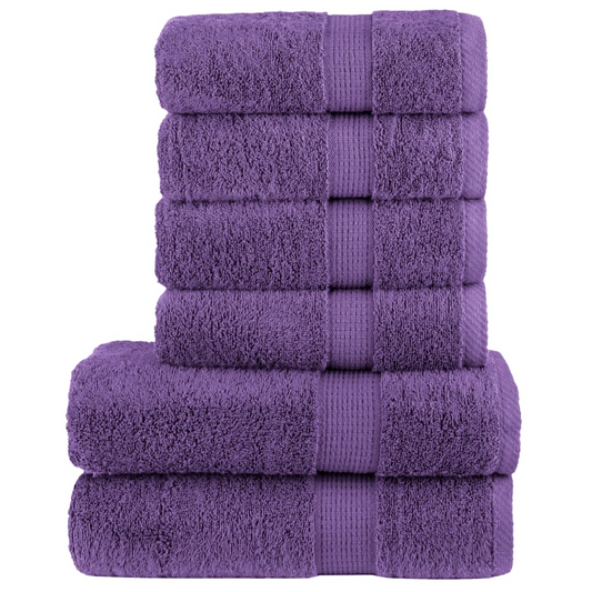 vidaXL 6 Piece Premium Towel Set SOLUND Purple 600 gsm - Soft & Absorbent 100% Cotton Towels - BEYRUN