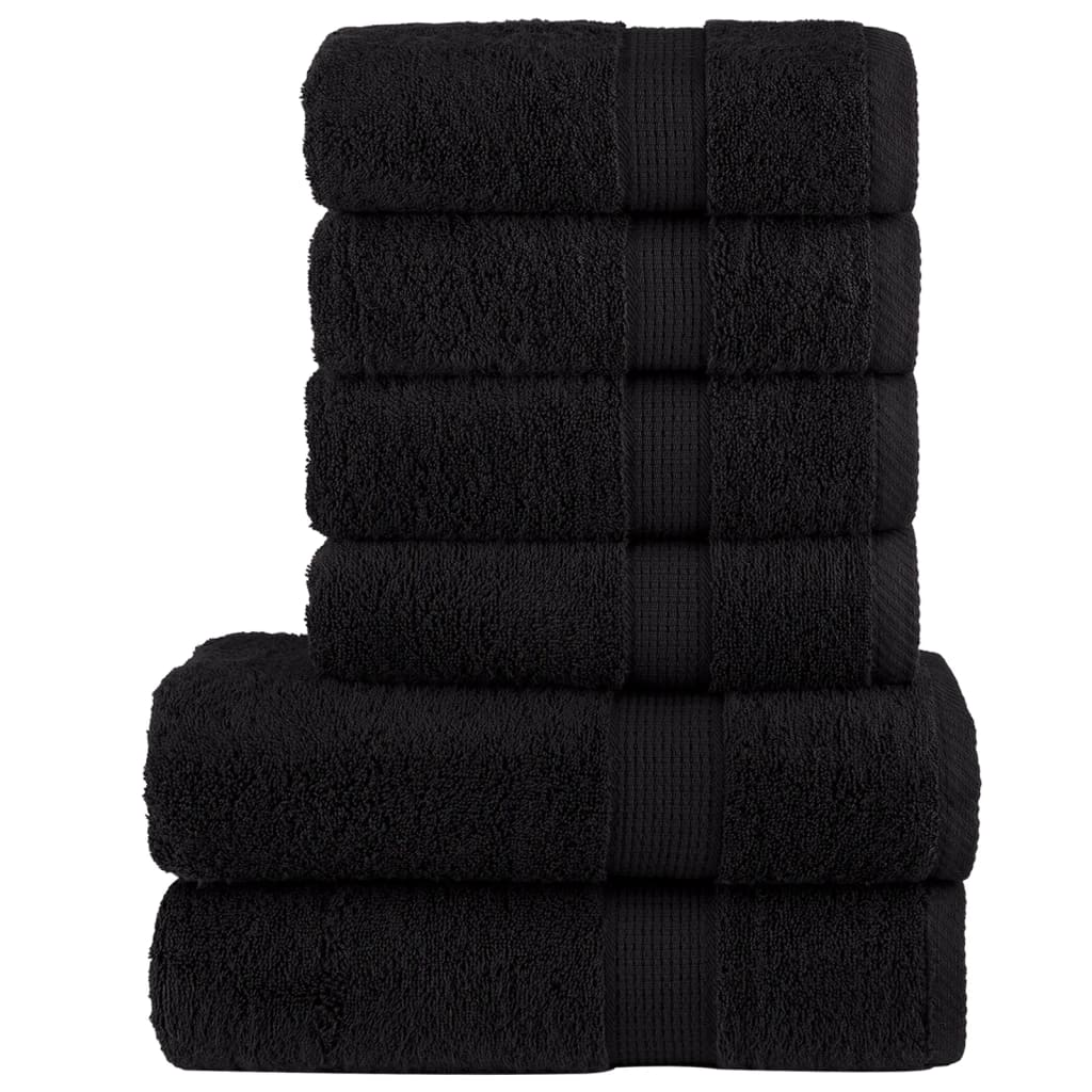 vidaXL 6 Piece Premium Towel Set SOLUND Black - 100% Cotton, 600 GSM - Super Soft & Absorbent - OEKO-TEX Certified - BEYRUN