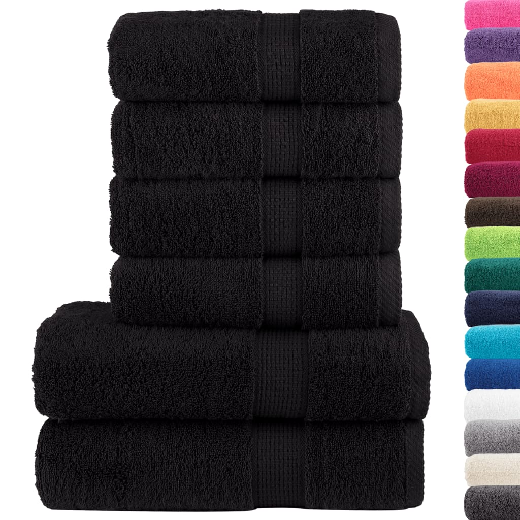 vidaXL 6 Piece Premium Towel Set SOLUND Black - 100% Cotton, 600 GSM - Super Soft & Absorbent - OEKO-TEX Certified - BEYRUN