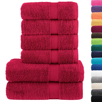 vidaXL 6 Piece Premium Towel Set SOLUND Red 600 gsm - Super Soft 100% Cotton, Highly Absorbent, Machine Washable - BEYRUN