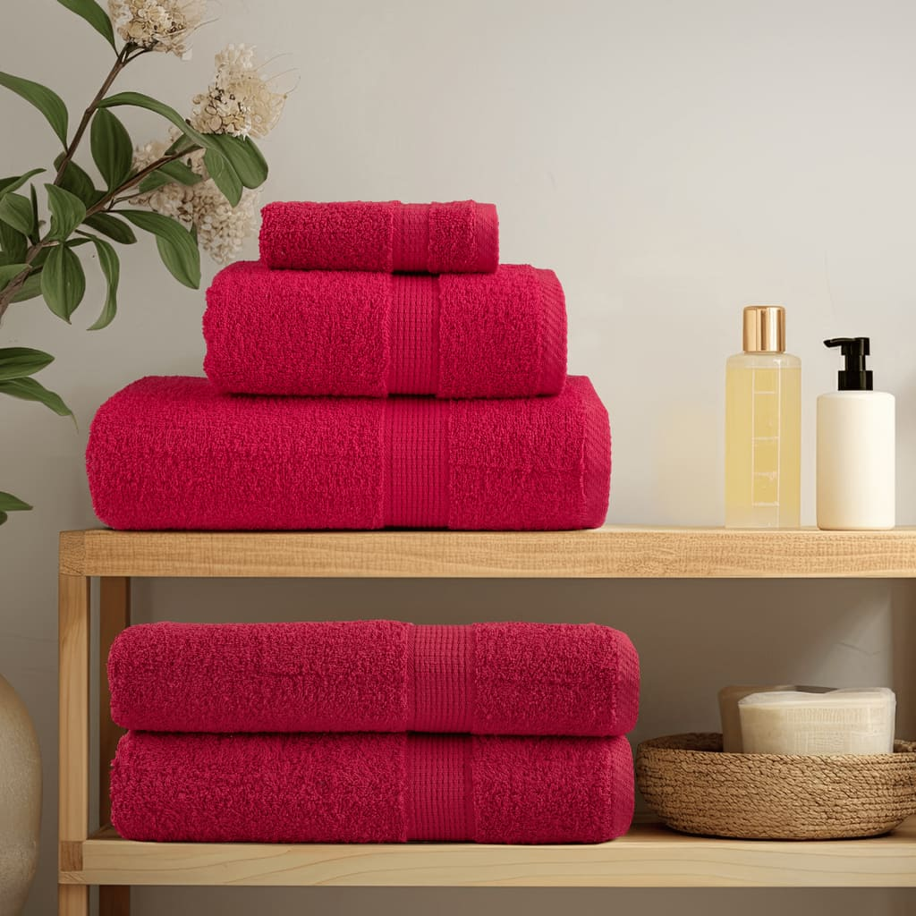 vidaXL 6 Piece Premium Towel Set SOLUND Red 600 gsm - Super Soft 100% Cotton, Highly Absorbent, Machine Washable - BEYRUN